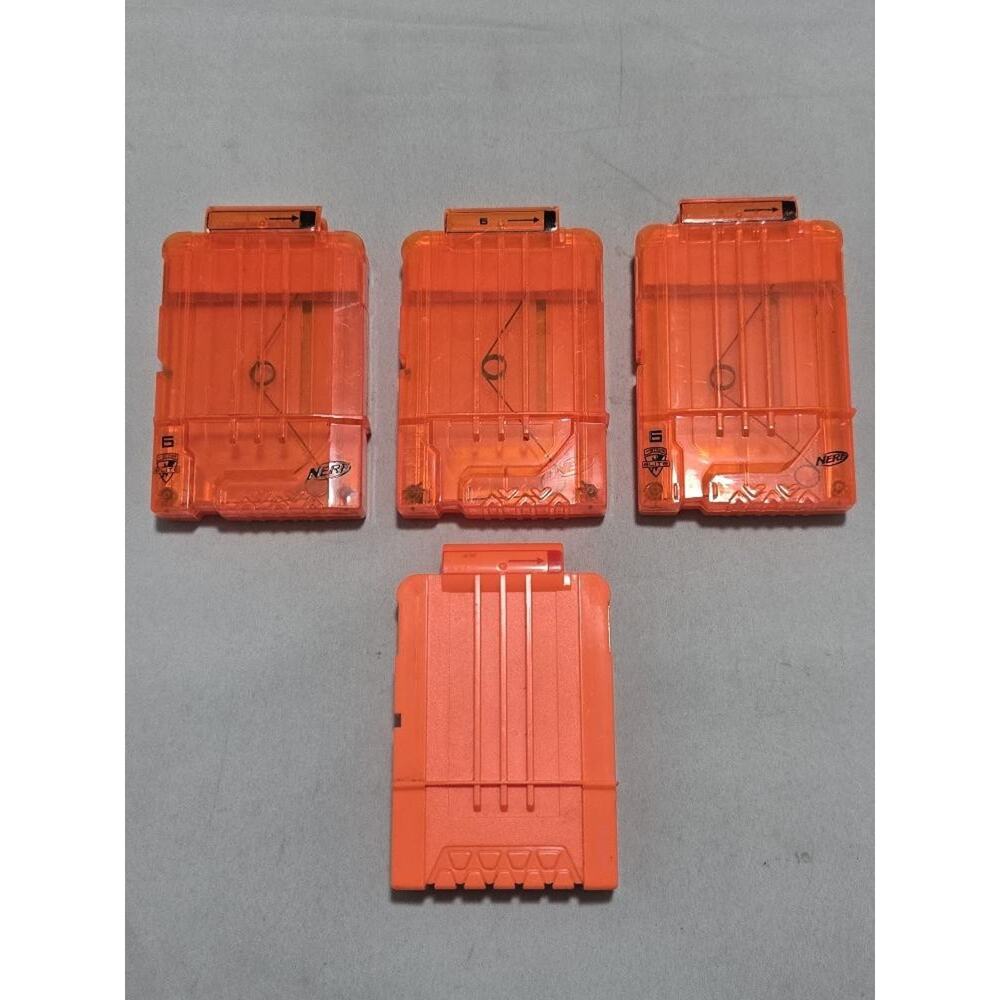 Lot of 4 Nerf 6-Round Magazines Clips Orange N-Strike Elite
